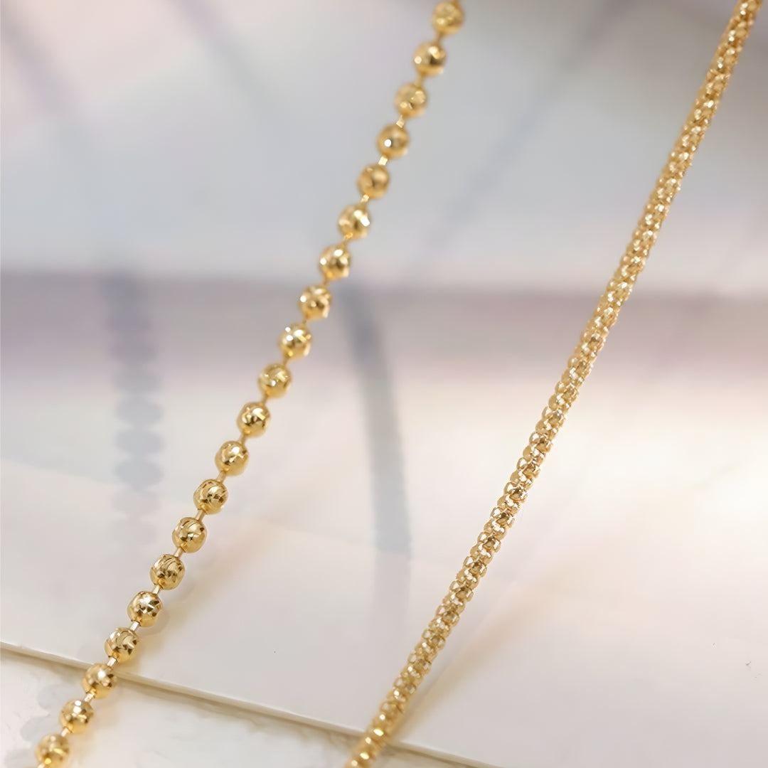 18K Real Gold Cat eye Beads chain Necklace