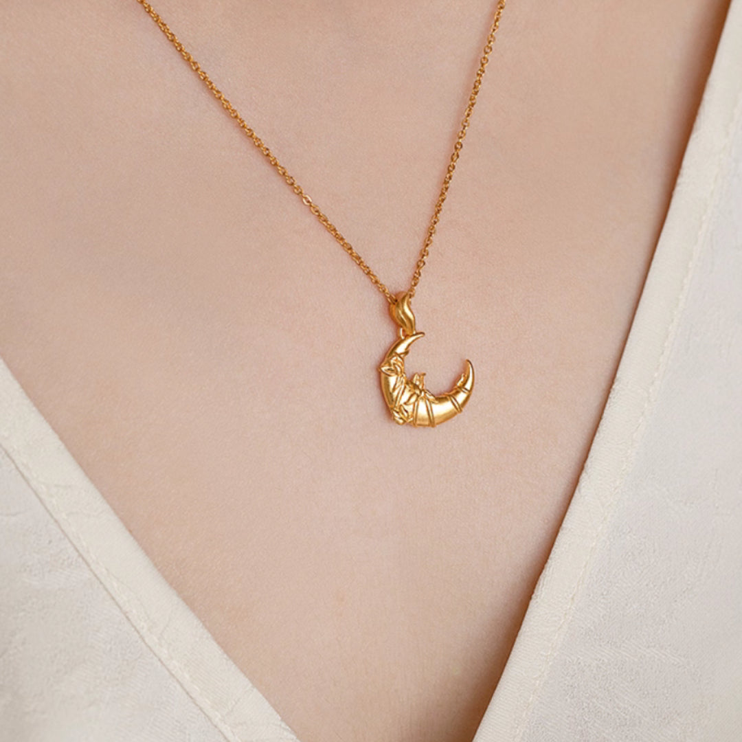24K Solid Gold Ancient Moon Orchid Pendant