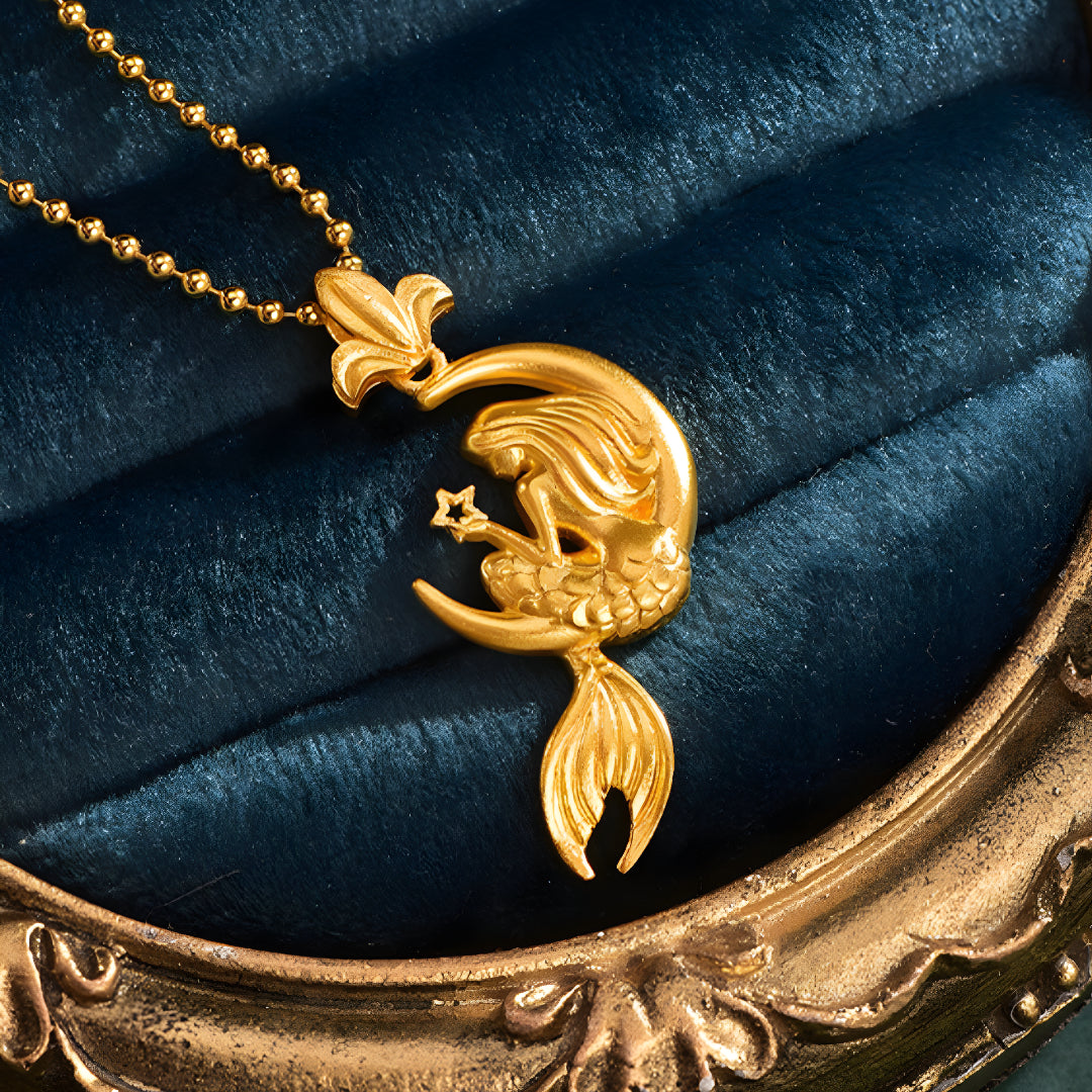 24K Real Gold Little Mermaid Gold Pendant