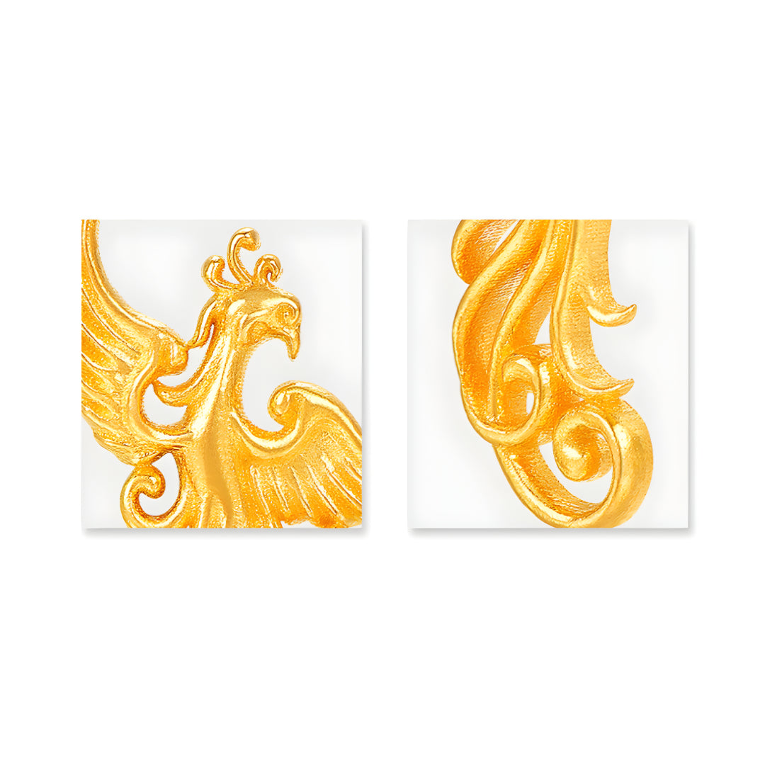 24K Pure Gold Flying Phoenix Wedding Bridal Stud Earrings