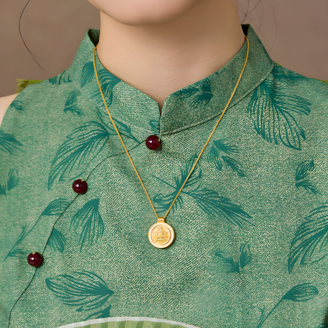 24K Pure Gold God of Wealth Round Pendant Charm Necklace - Gypsophila Co.