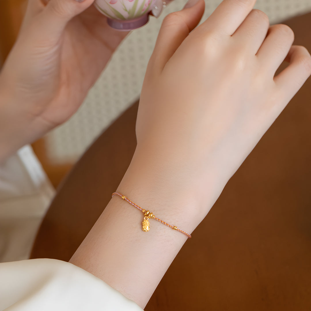 24k Pixiu Charm Bring Luck and Wealth Rope Braided Bracelet - Gypsophila Co.