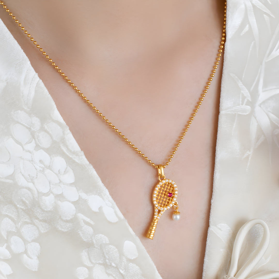 24K Pure Solid Gold Sports Tennis Racket Pendant Charm - Gypsophila Co.