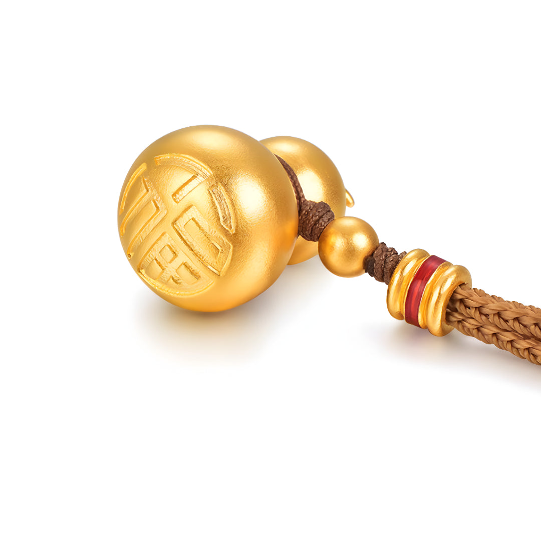 24K Pure Solid Gold Gourd Lucky Pendant