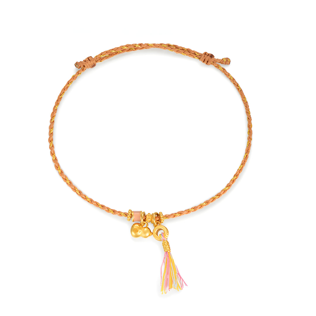 24K Gold Charm Gourd bring Luck Braided Adjustable Bracelet - Gypsophila Co.