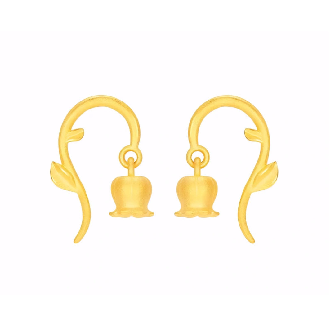 24K 999 Pure Gold Lily Flower Stud Earrings