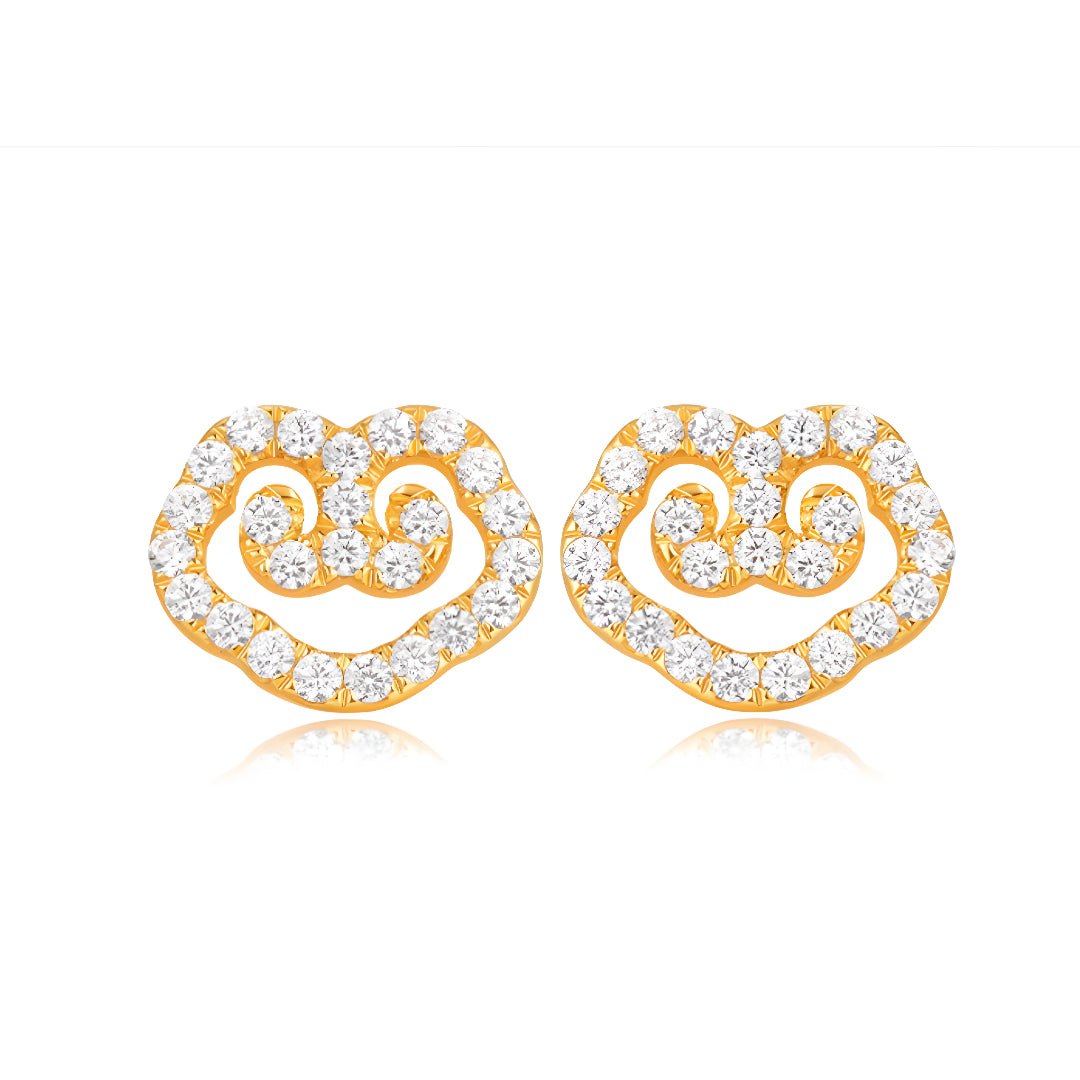18k Pure Gold Ruyi Lucky Cloud Stud Earrings - Gypsophila Co.