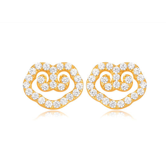18k Pure Gold Ruyi Lucky Cloud Stud Earrings - Gypsophila Co.