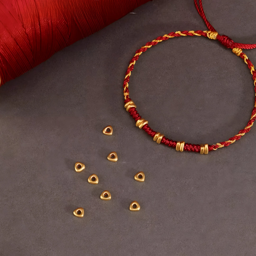 24k Solid 999 Gold Blessing Beads with Red String Braided Rope Bracelet and Anklet for Good Luck
