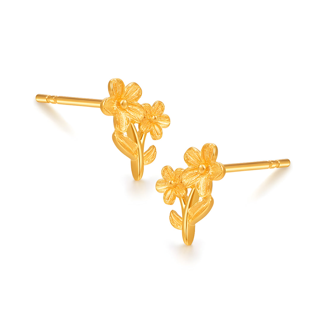 24K Real Gold Flowers 5G Gold Stud Earrings