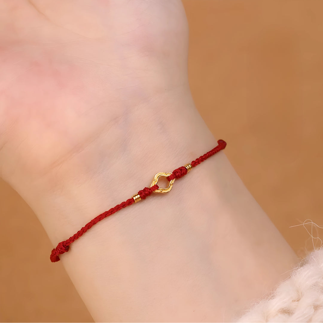 24k Solid 999 Gold Blessing Auspicious Cloud Pendant with Red String Braided Rope Bracelet for Good Luck