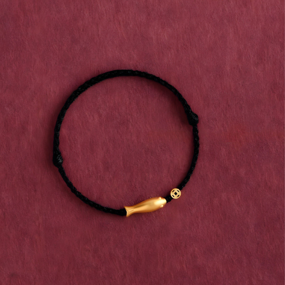 24k Solid 999 Gold Koi Carp Lucky Fish Red Rope Bracelet for Men and Women Braided Bracelet Bring Luck and Wealth