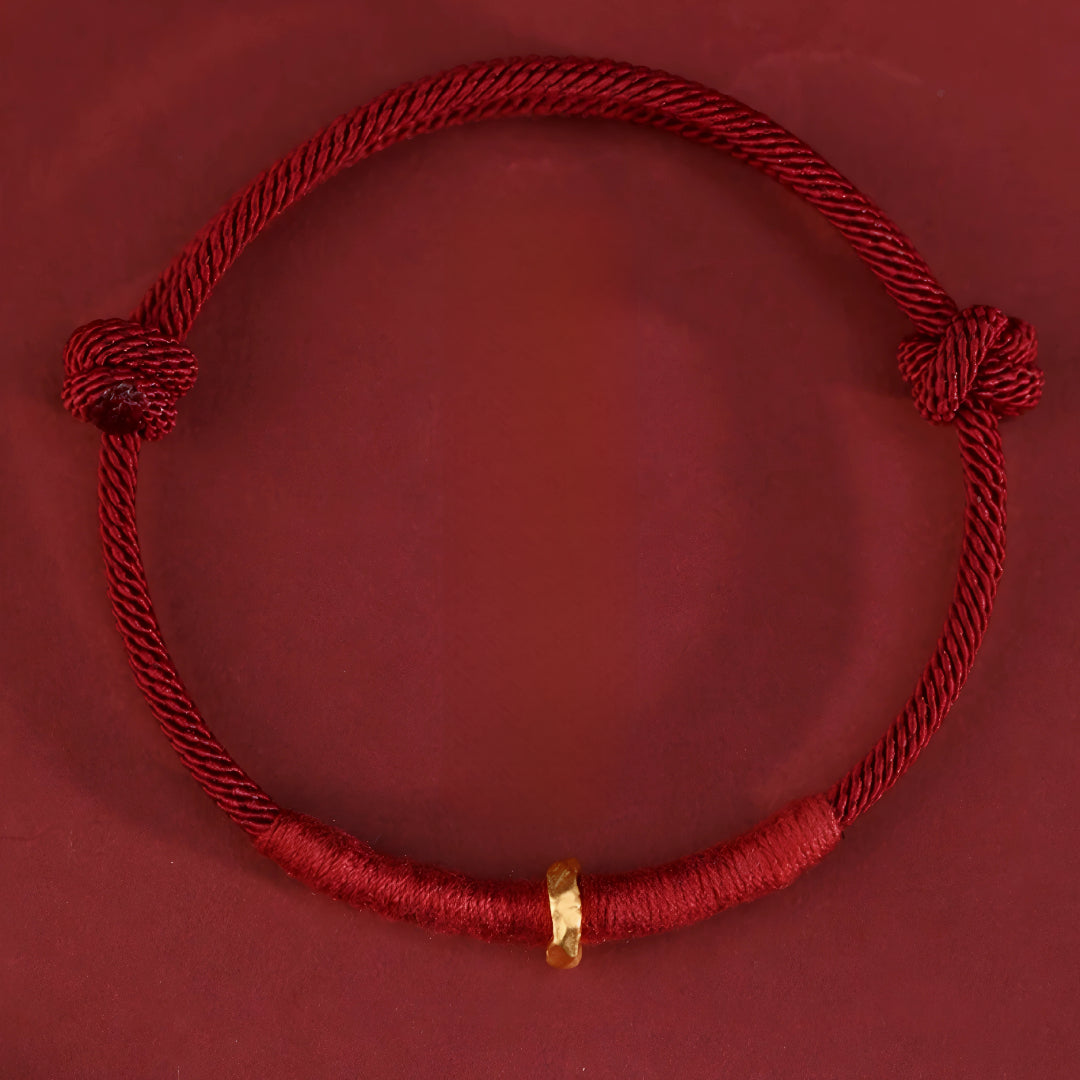 24k Solid 999 Gold Blessing Beads with Red String Braided Rope Bracelet and Anklet for Good Luck