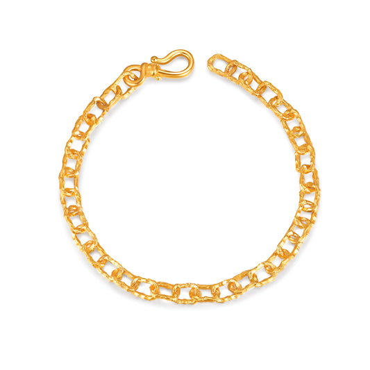 24K Real Gold Handmade Hammered Pattern Chain Link Bracelet