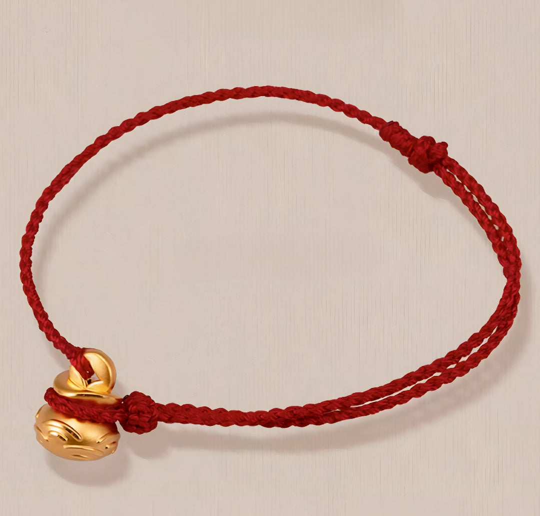 24k Pure 999 Gold Lucky Bag with Coin Red Rope Bracelet