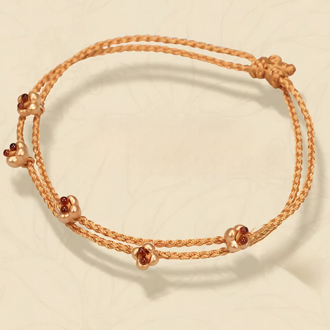 24k Pure 999 Gold Osmanthus fragrans Small Flower Charm with Red Rope Bracelet