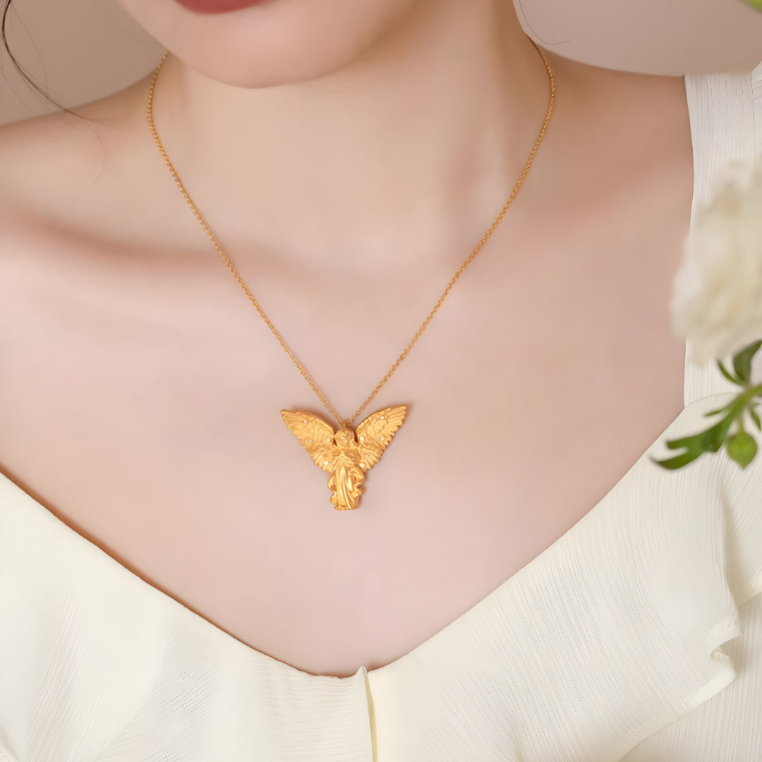 24K Real Gold Eternal Zircon Wing Angel Gold Pendant