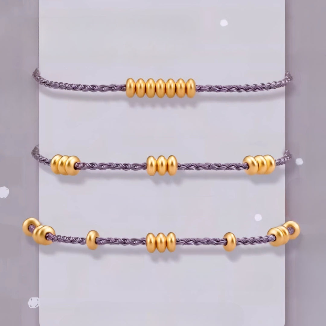 24k Pure 999 Gold Lucky Beads with Red Rope Bracelet