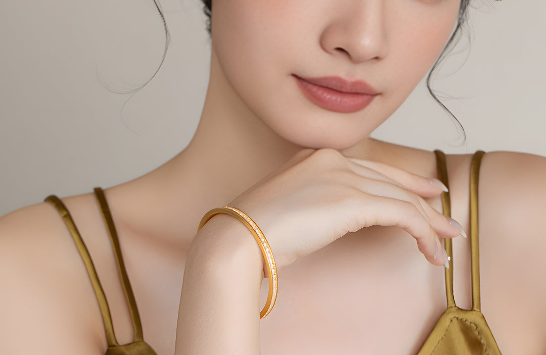 24K Pure Gold Sugar Cube Starry Sky Bangle Bracelet - Gypsophila Co.