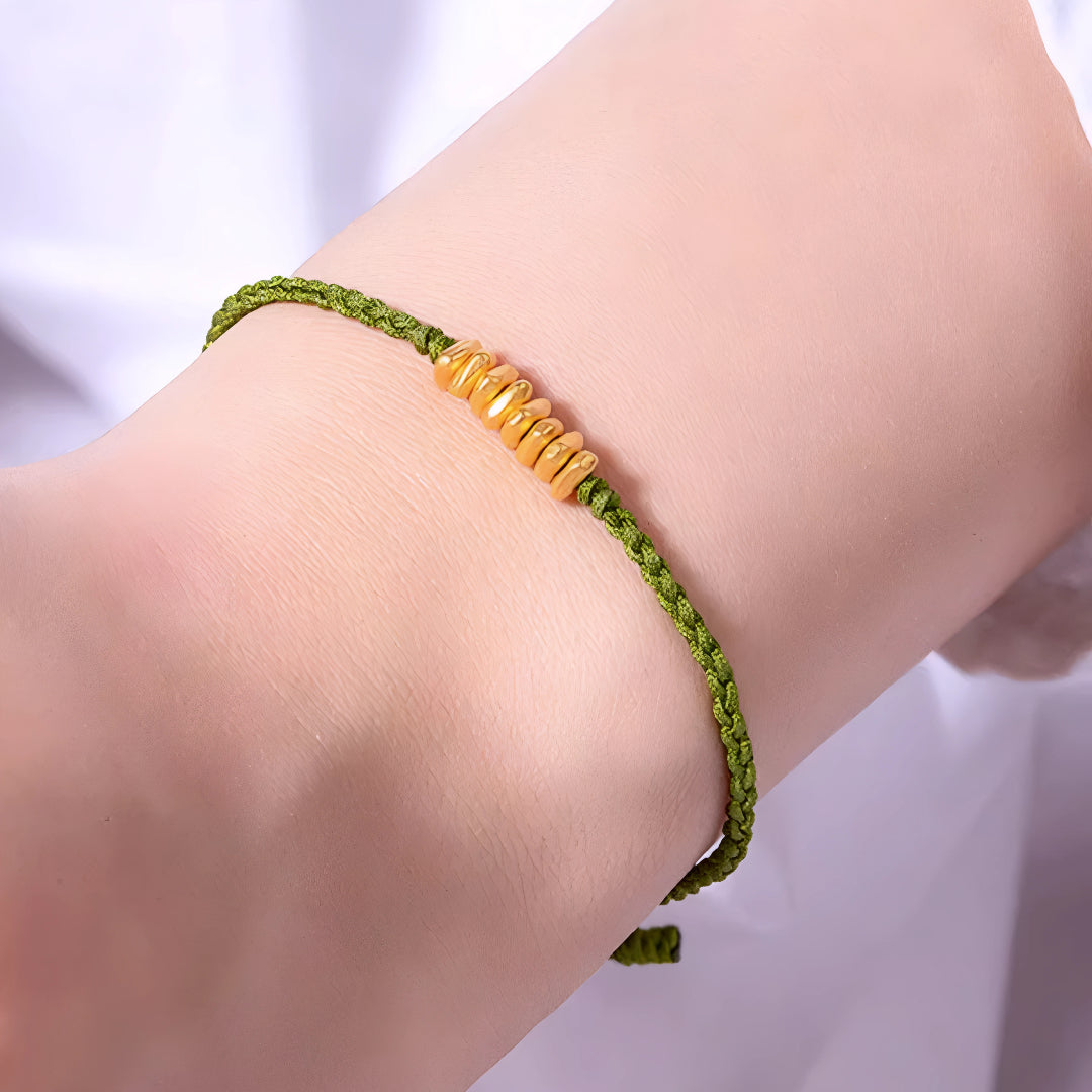 24k Pure 999 Gold Lucky Beads with Red Rope Bracelet