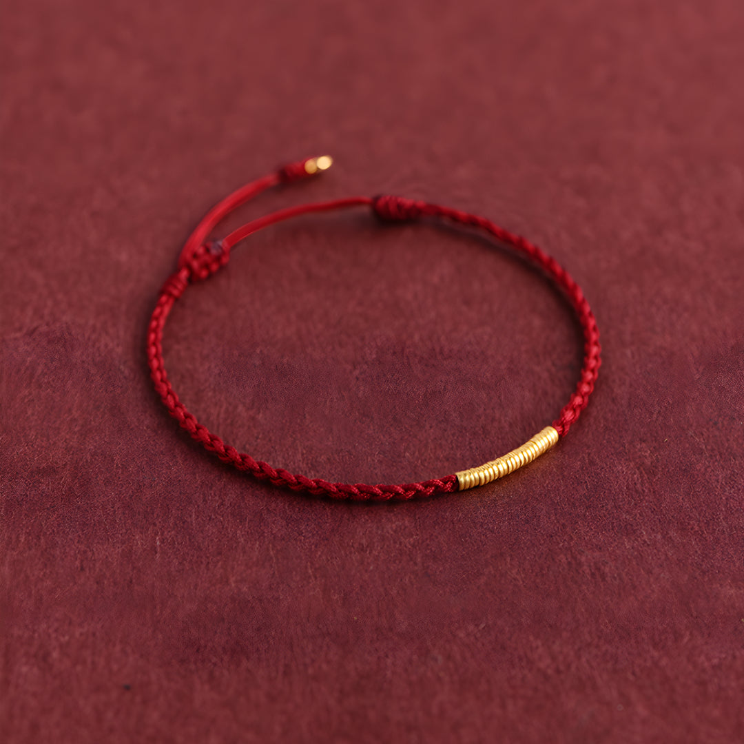 24k Mini 999 Gold Beads Red Rope Good Luck Bracelet for Men and Women Blessing Braided Bracelet