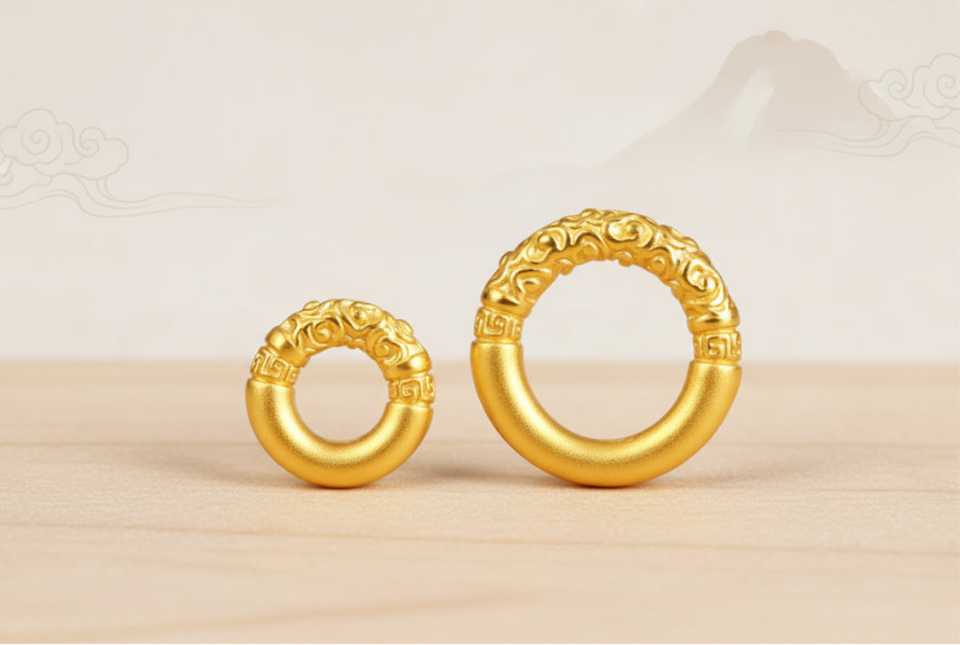 24k Real Gold 999 3D Hard Gold Cloud Ruyi Peace Buckle D.I.Y Charm Pendant