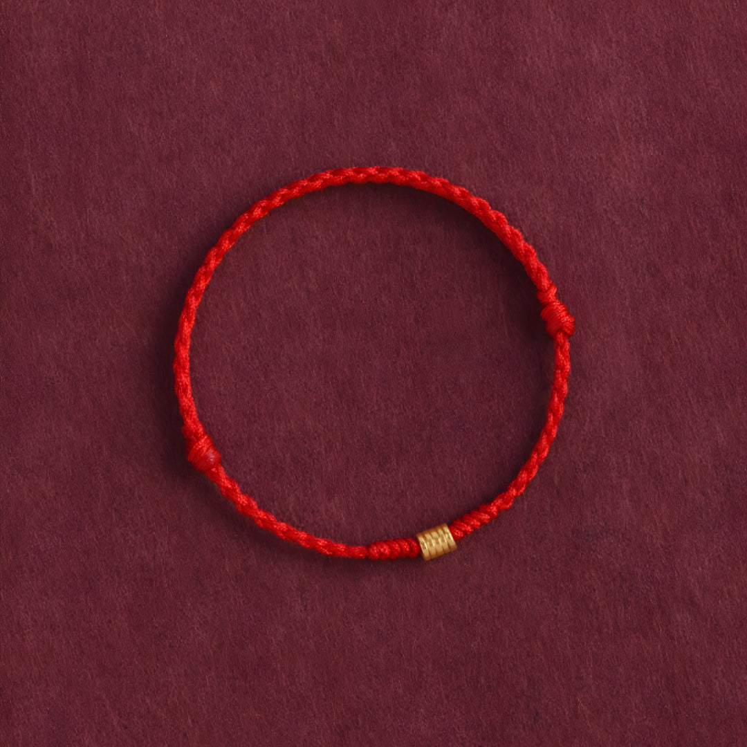 24k Solid Gold 999 Gold Round Circle beads Red Rope Braided Bracelet Men and Women Bracelet