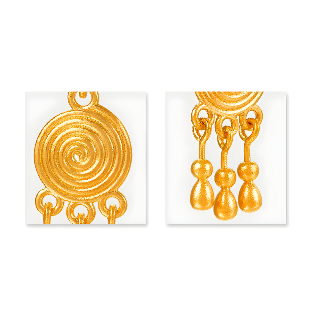 24K Pure Gold Ethnic Style Tassel Swirl Pattern Hoop Earrings - Gypsophila Co.