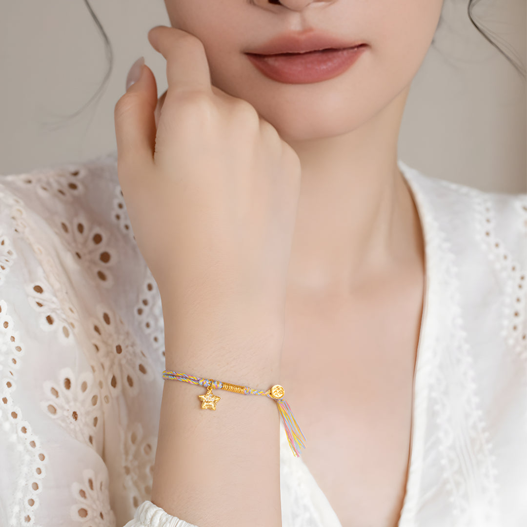 24k pure gold Little Lucky Star Charm with Braided Rope Bracelet - Gypsophila Co.