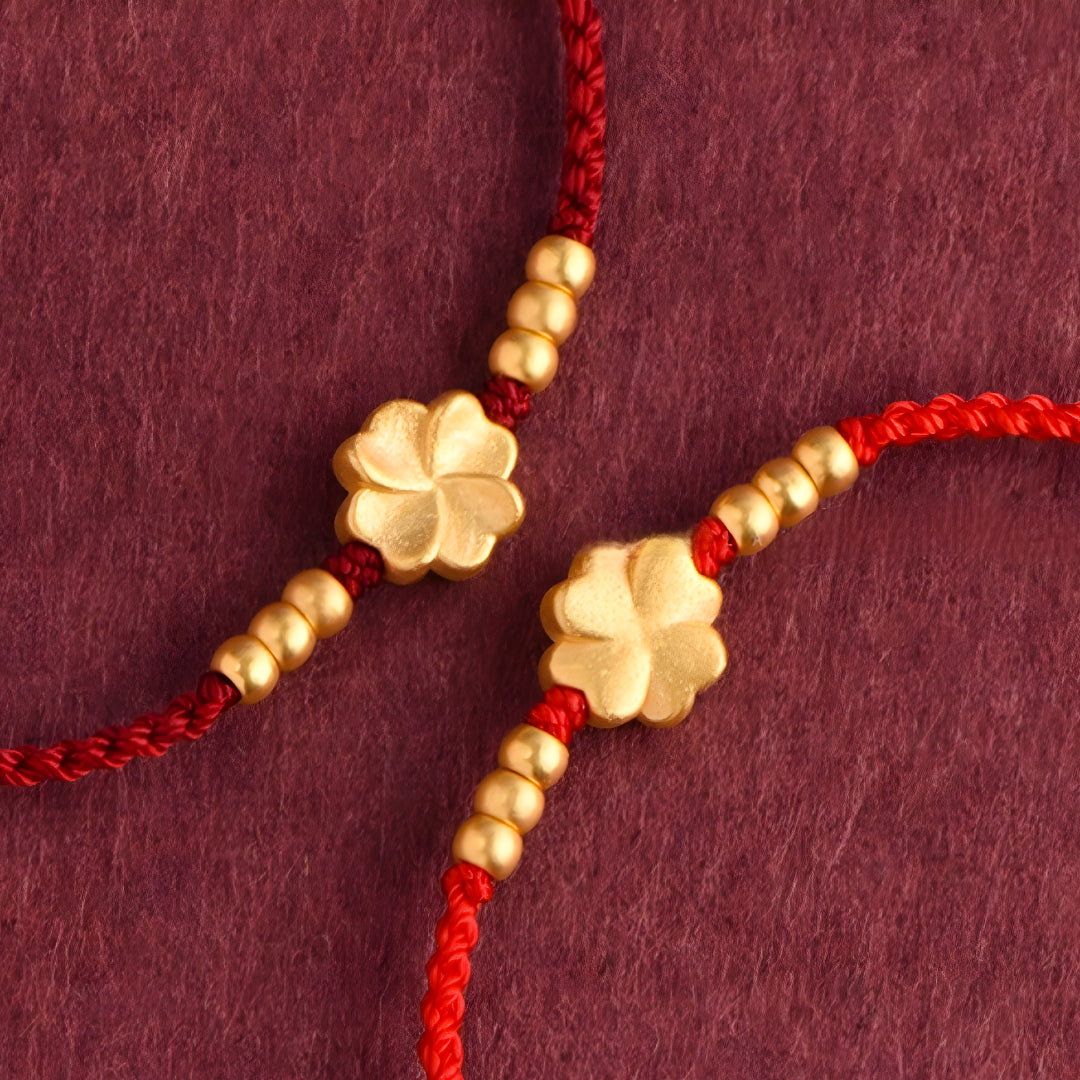 24k Solid 999 Gold Lucky Clover Charm Pendant with Red Rope Bracelet for Men and Women Blessing Braided Bracelet