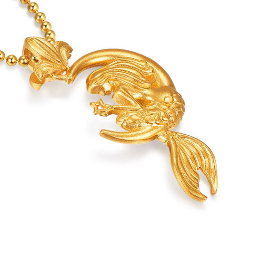 24K Real Gold Little Mermaid Gold Pendant