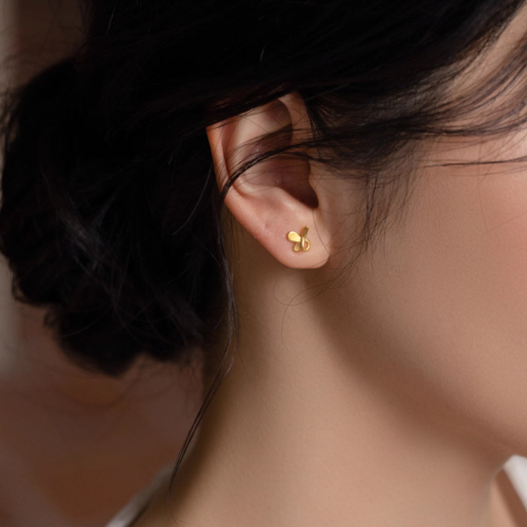 24k Real 999 Gold Butterfly Stud Earrings