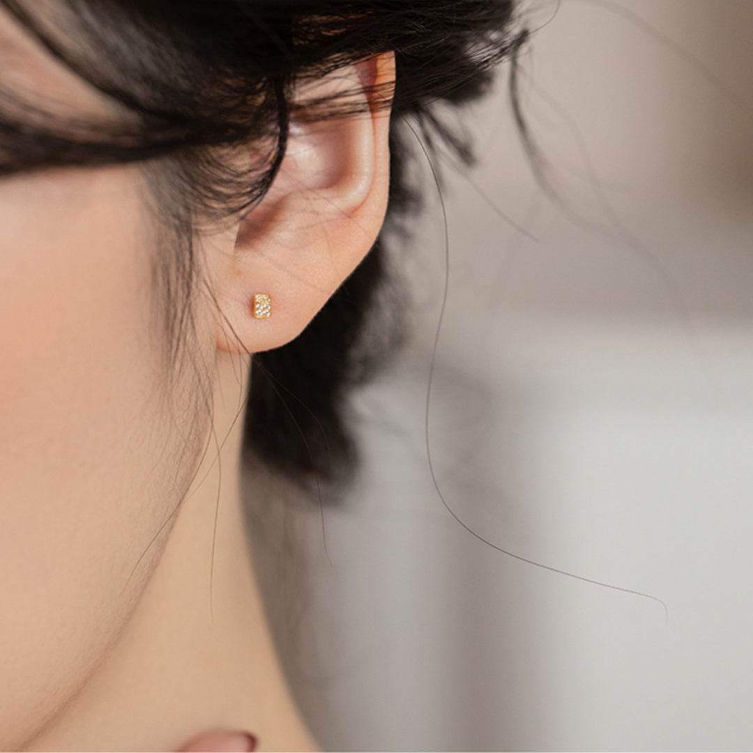 18K Real Gold Zircon Cube Minamal Minimalist Stud Earrings