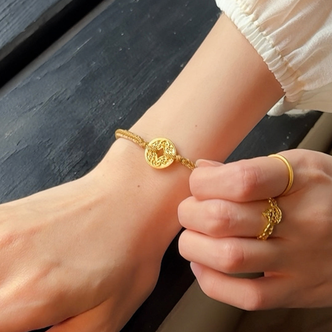24K Real Gold Ruyi Gold Coin Rope Braided Gold Bracelet