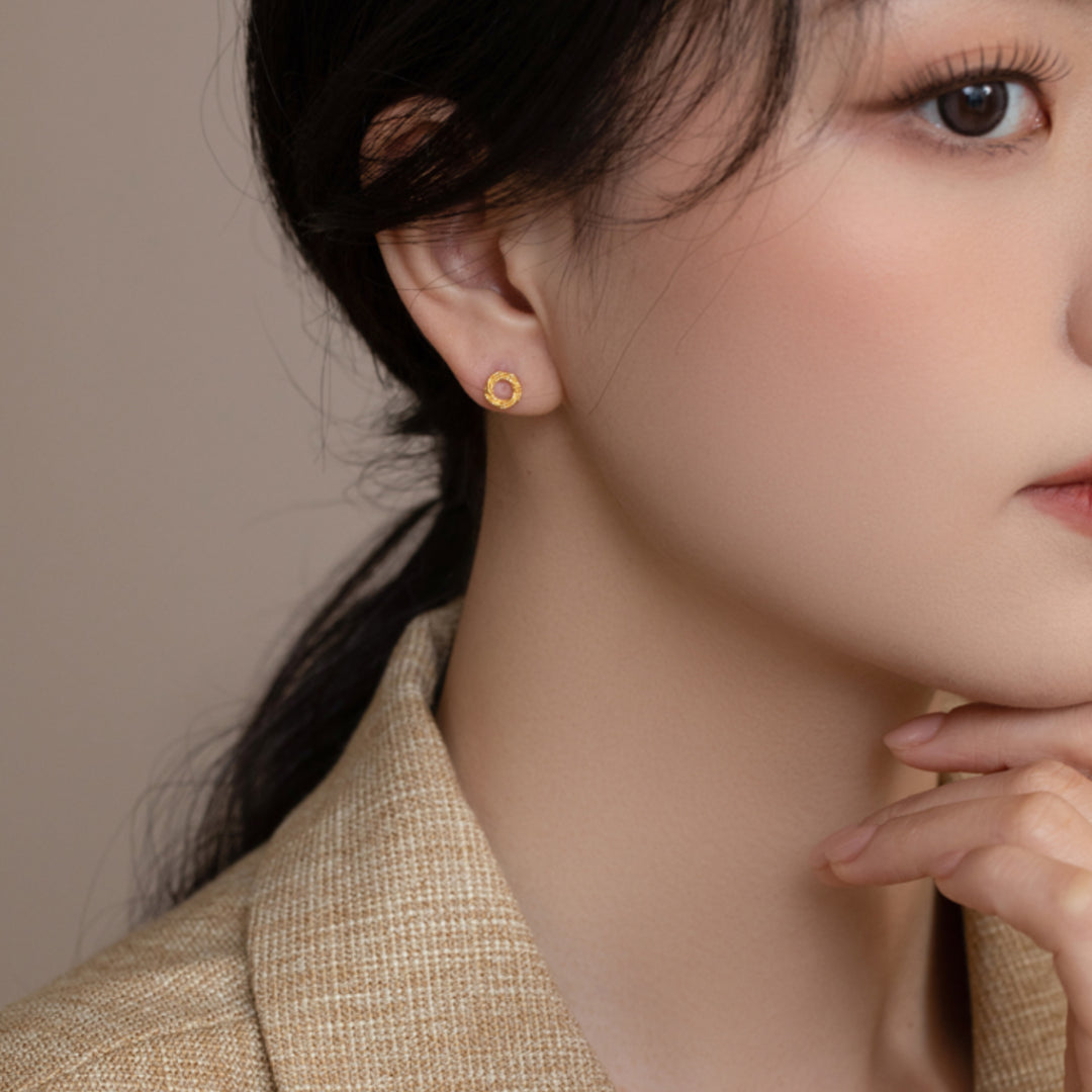 24K Real Gold Golden Donut Braided Stud Earrings