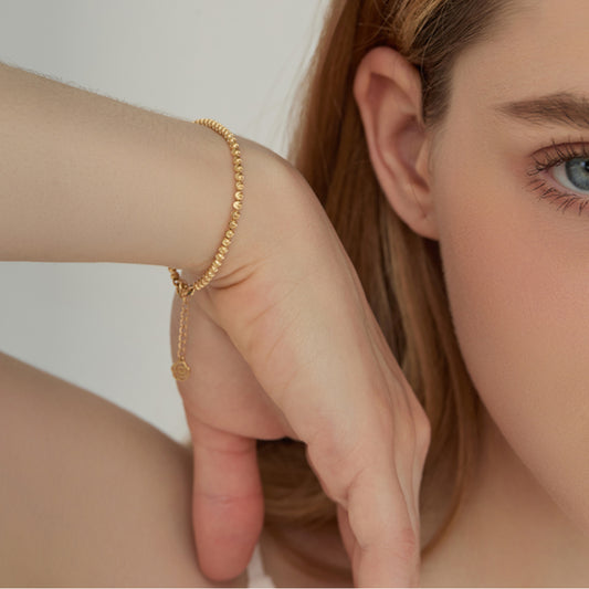 18k Real Gold Cat Eye Shinning Beads Bracelet