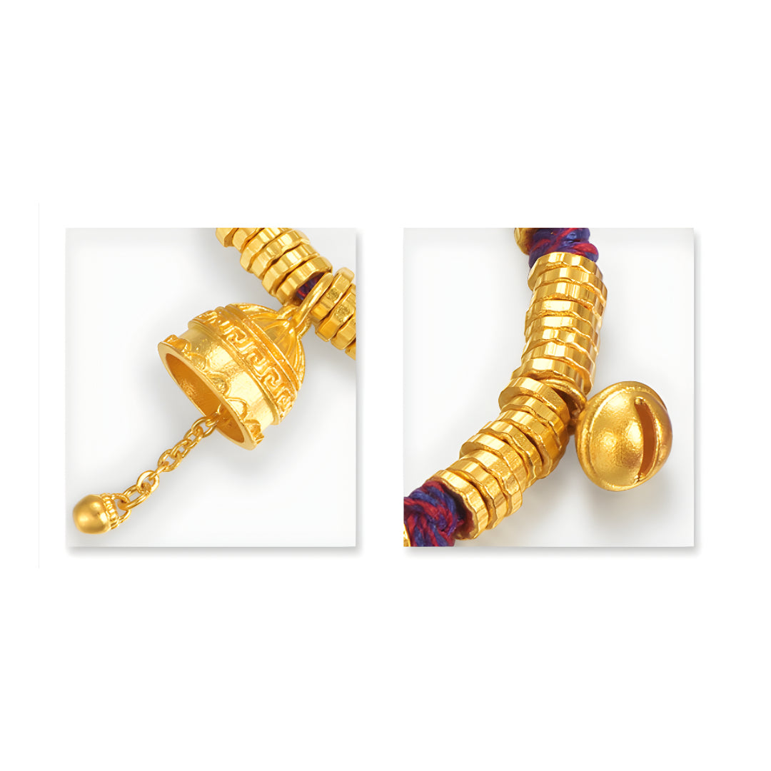 24K Pure Gold Peace Bell winding Lucky beads Rope Braided bracelet - Gypsophila Co.