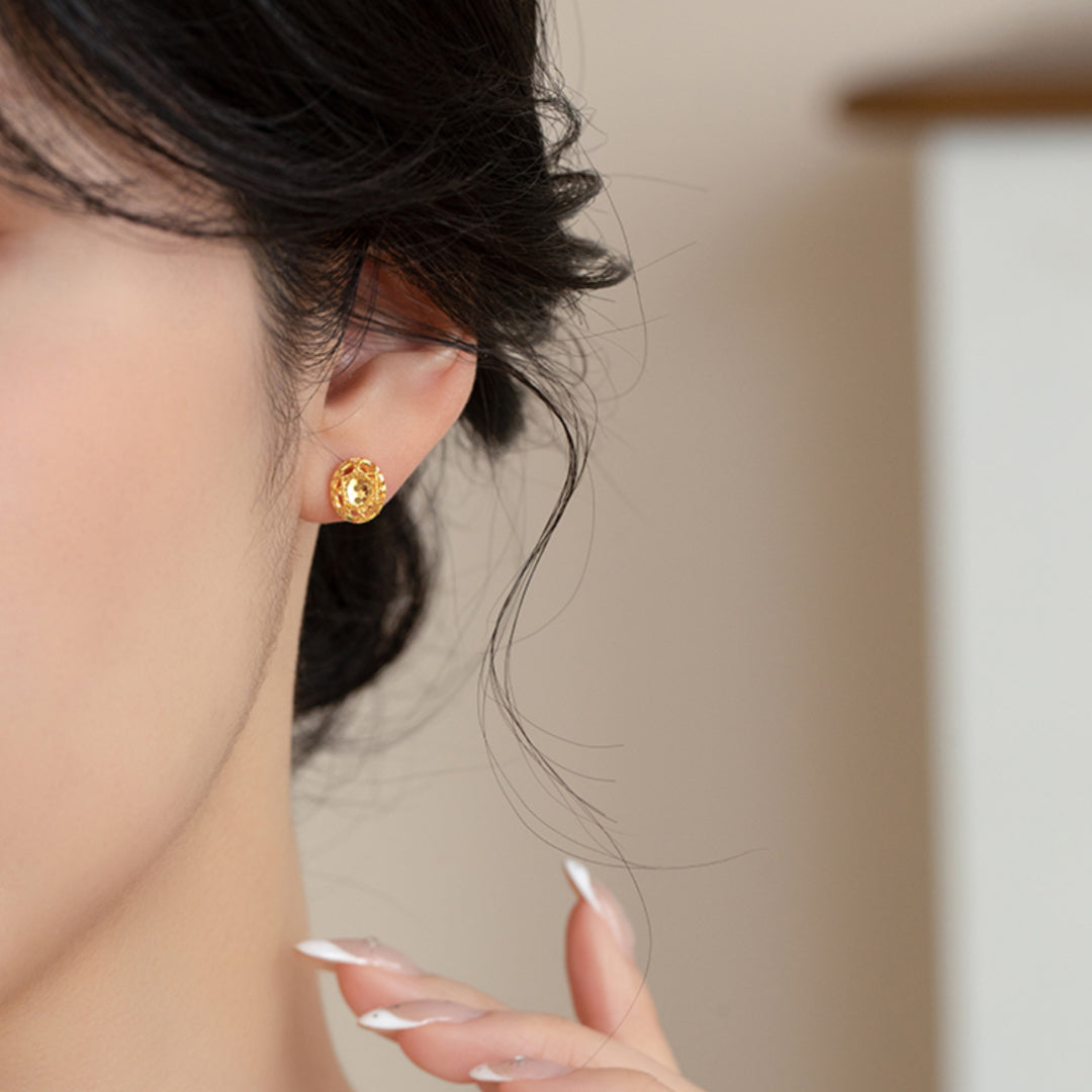 24K 5G Gold Sparkling Geometric Oval Shape Stud Earrings - Gypsophila Co.