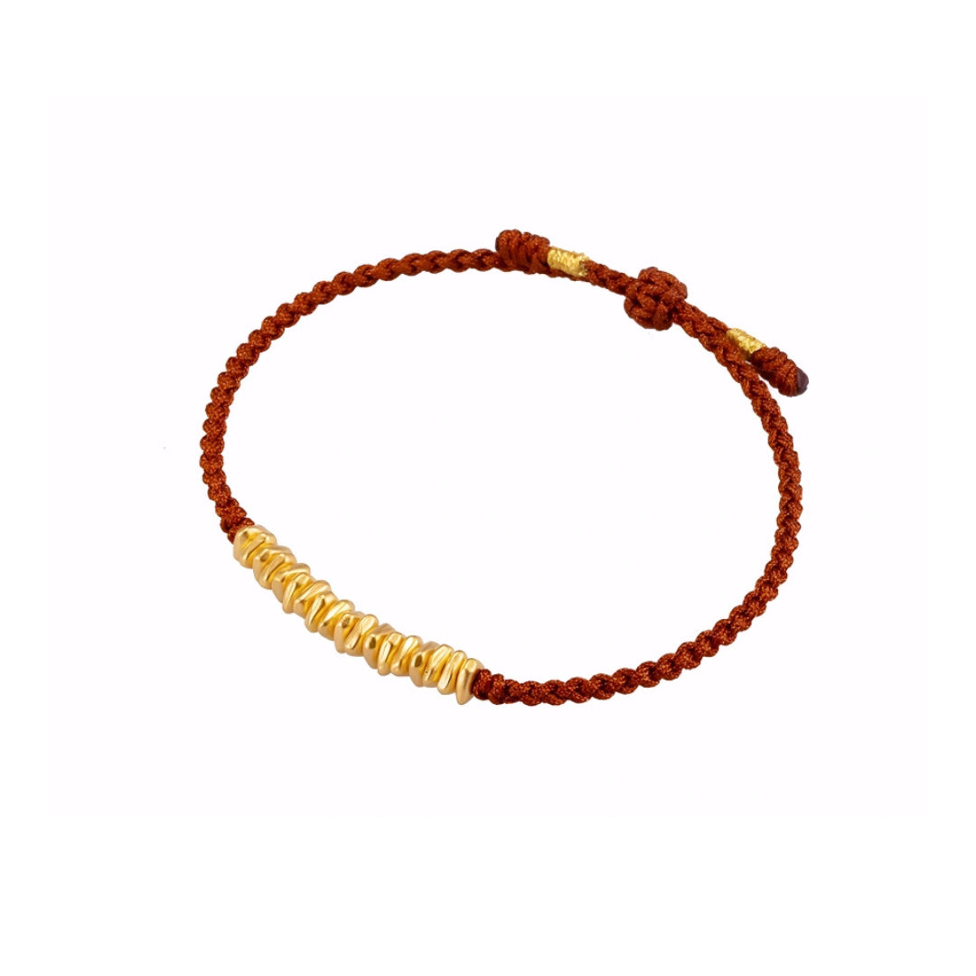 24k Pure 999 Gold Lucky Beads with Red Rope Bracelet