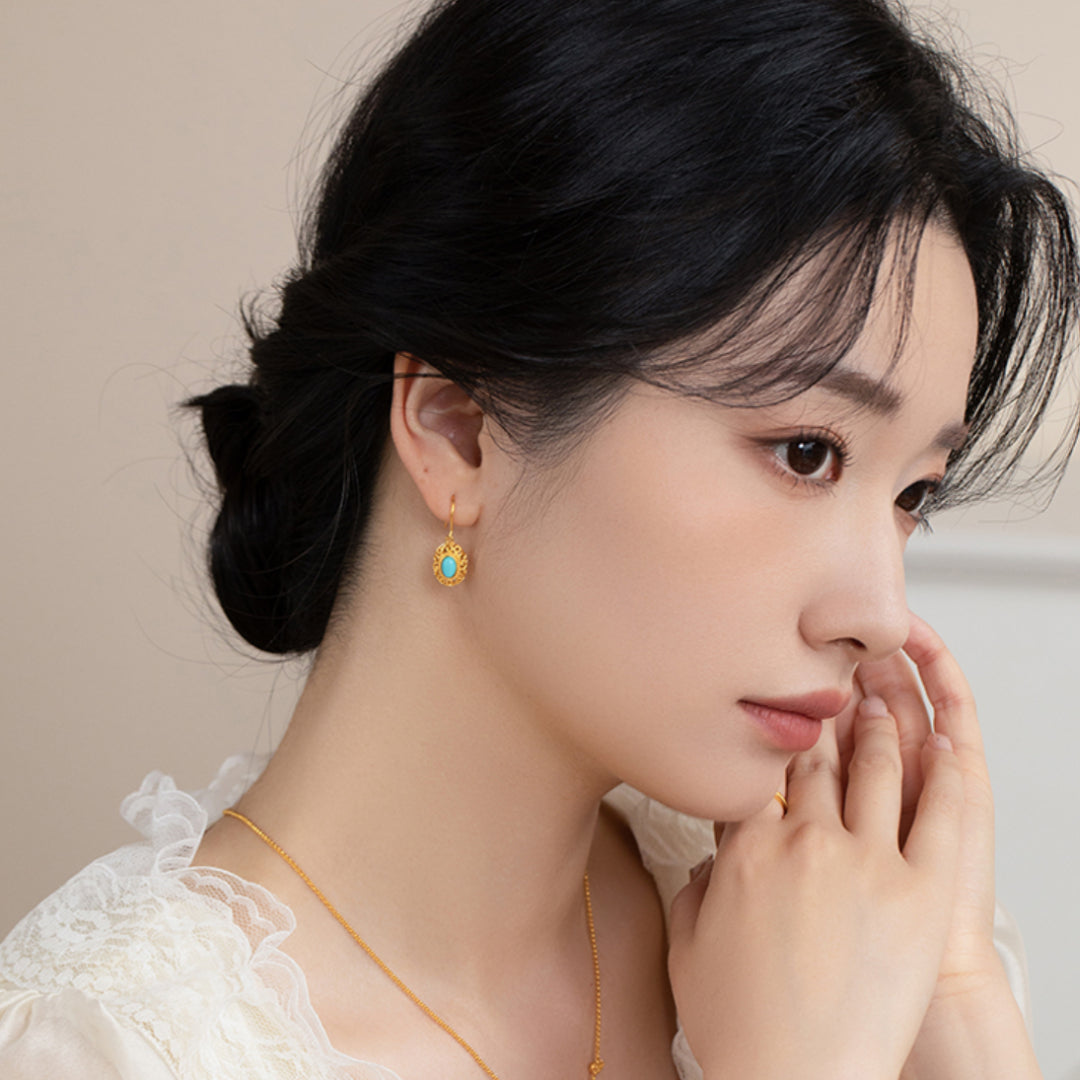 24K Gold Retro Rococo Style Turquoise Hoop Earrings - Gypsophila Co.