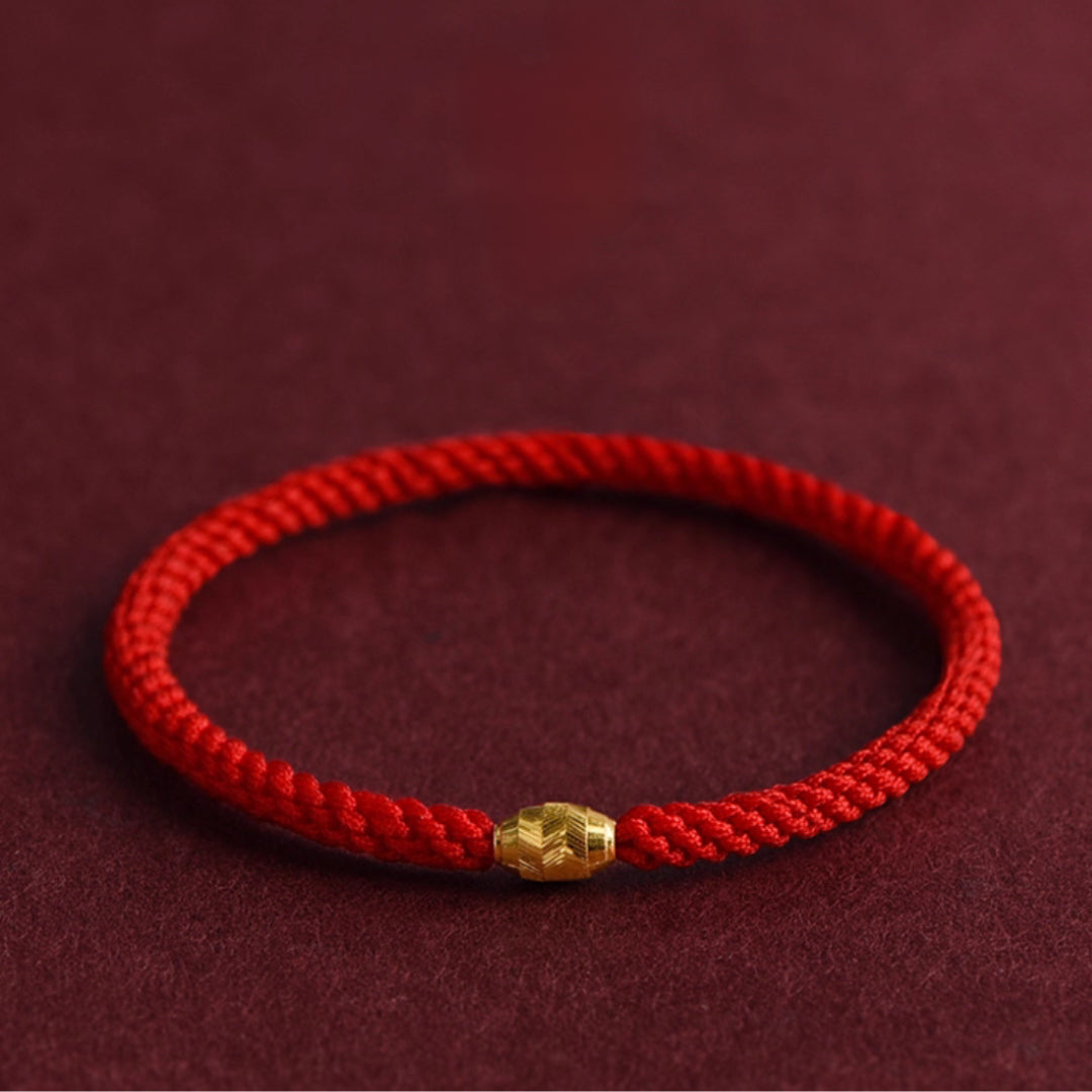 24k Solid 999 Gold Lucky Beads Red Rope Bracelet for Men and Women Blessing and Peace Braided Bracelet