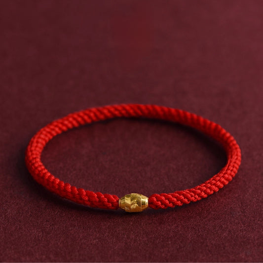 24k Solid 999 Gold Lucky Beads Red Rope Bracelet for Men and Women Blessing and Peace Braided Bracelet
