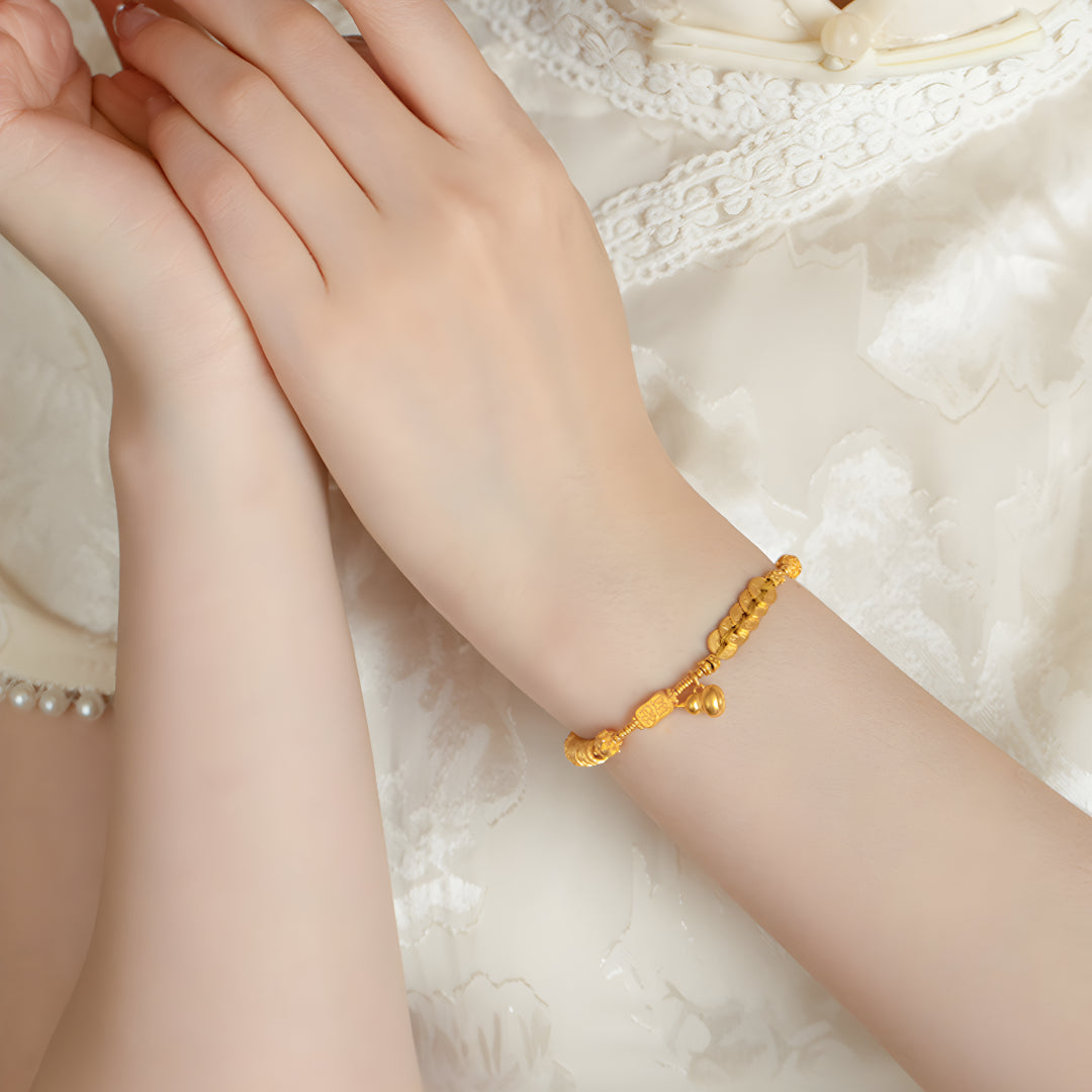 24K Real Gold Five Elements Blessing Coin Bring Wealth Gourd Gold Bracelet