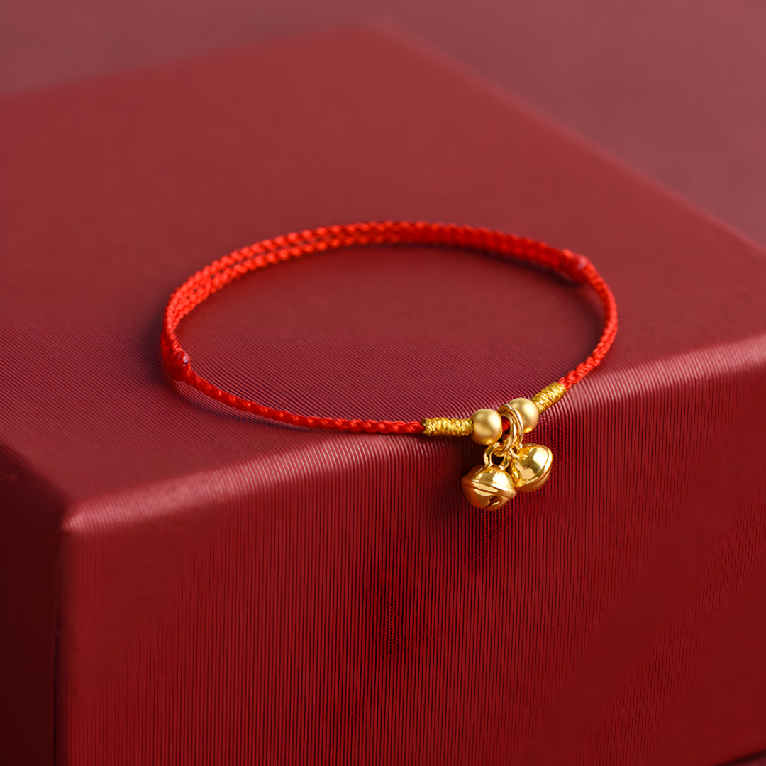 24k Pure Gold 999 Gold Beads Bell Red Rope Braided Bracelet Men and Women Couple Good Luck Bracelet