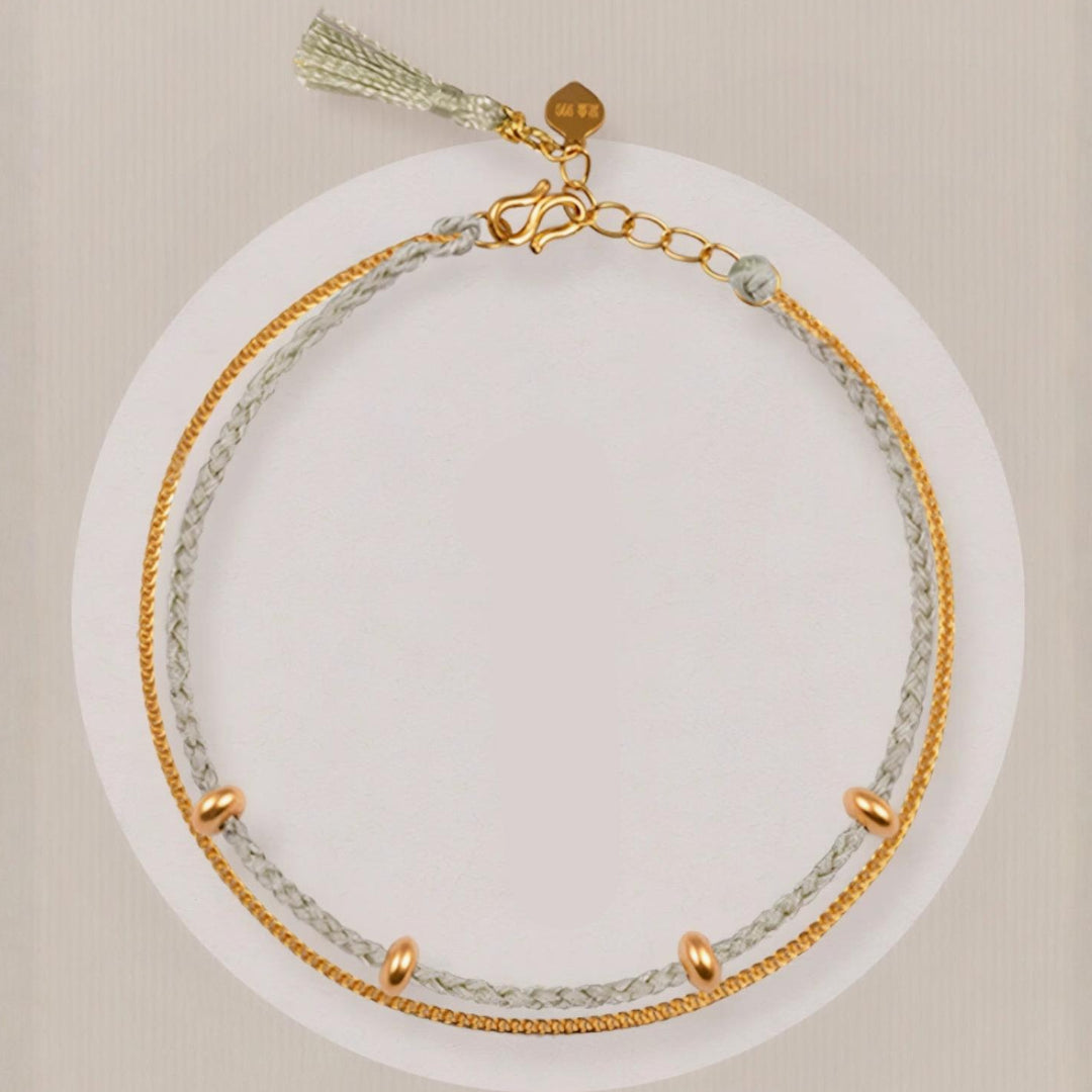 24k Pure 999 Gold Braided red Rope Gold Chain Double Dual Layer Bracelet