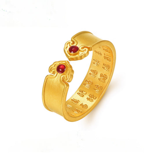 24K Pure Gold Ruyi Fu Blessing Enamel Stacking Ring - Gypsophila Co.