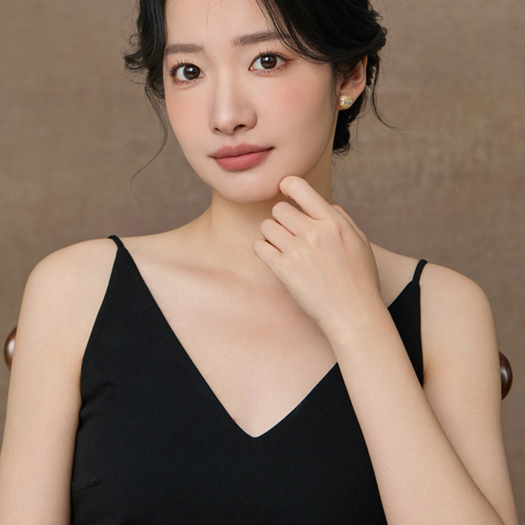 18K Real Gold Retro two-tone Lattice button Stud Earrings - Gypsophila Co.