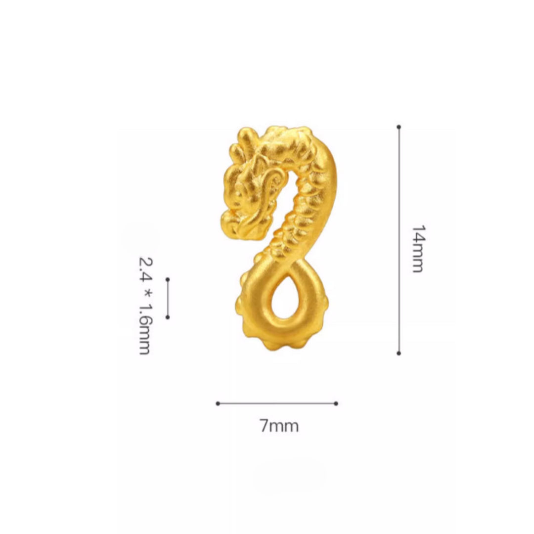 24k 999 Pure Gold 3D Hard Gold Zodiac Dragon Hook D.I.Y Charm Buckle