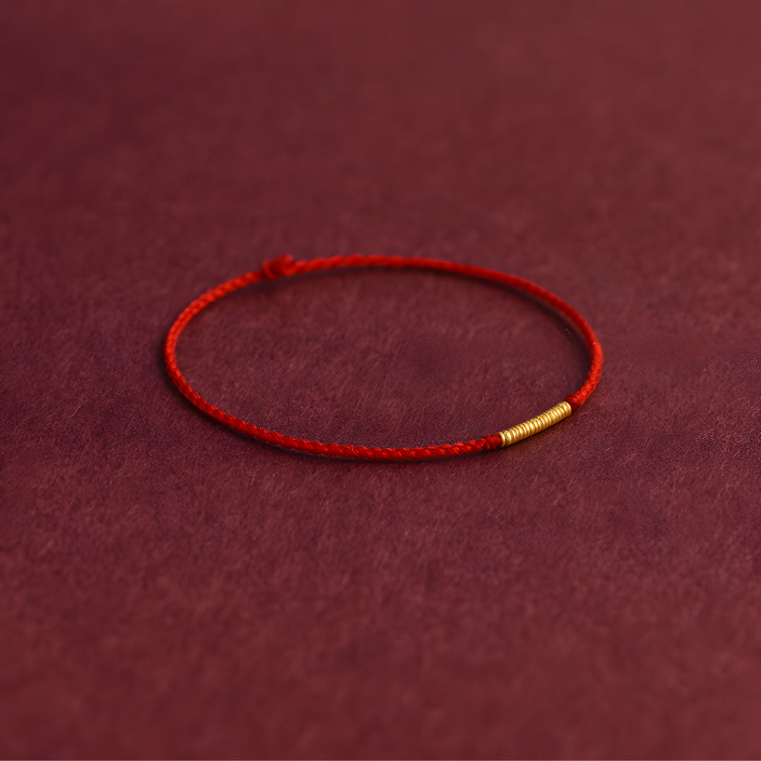 24k Solid 999 Gold Beads Red Rope Bracelet for Men and Women Blessing and Peace Braided Bracelet