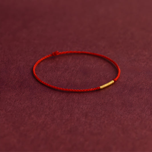 24k Solid 999 Gold Beads Red Rope Bracelet for Men and Women Blessing and Peace Braided Bracelet